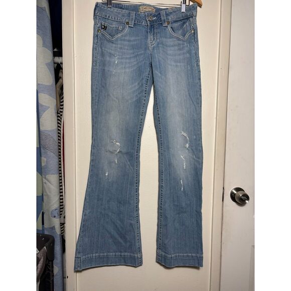 MEK Denim Ibiza Flares Jeans Size 30 Light Wash Distressed y2k contrast stitch - Picture 2 of 7